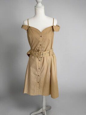 WALTER BAKER Tan Off The Shoulder Shirt Dress Sz 6